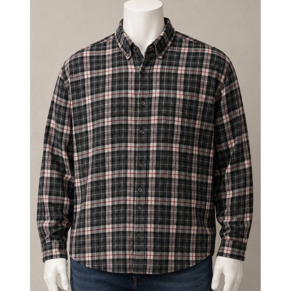 EDDIE BAUER Men's 2XL Tall XXL Long Sleeve Fleece Shirt Jacket Gray Red Plaid